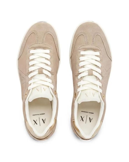 ARMANI EXCHANGE Natural Perforated-Logo Leather Sneakers
