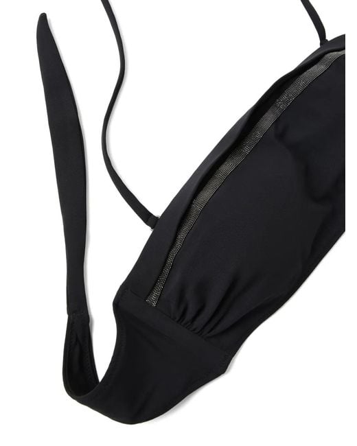 Brunello Cucinelli Black Techno Jersey Monili-Trim Bikini Top