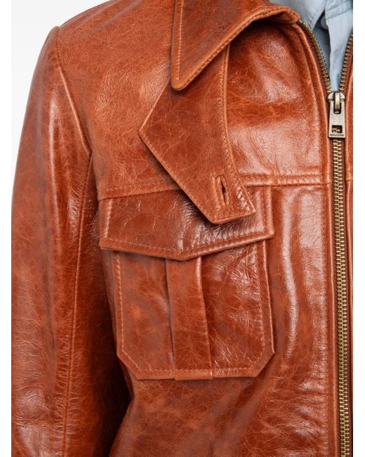 Zadig & Voltaire Brown Flap-Pocket Leather Jacket