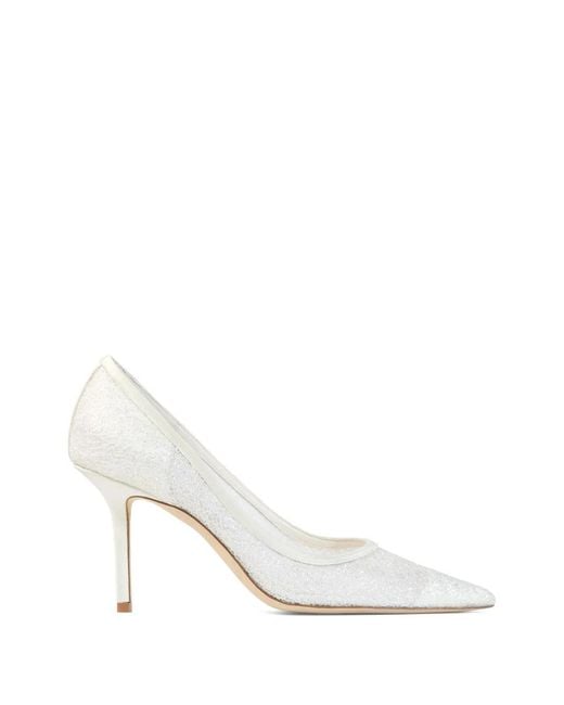 Jimmy Choo White Love 85 Pointed Pumps
