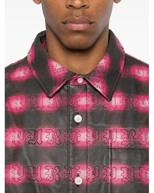 Purple Brand Men's Red Plaid Leather Jacket casual jackets