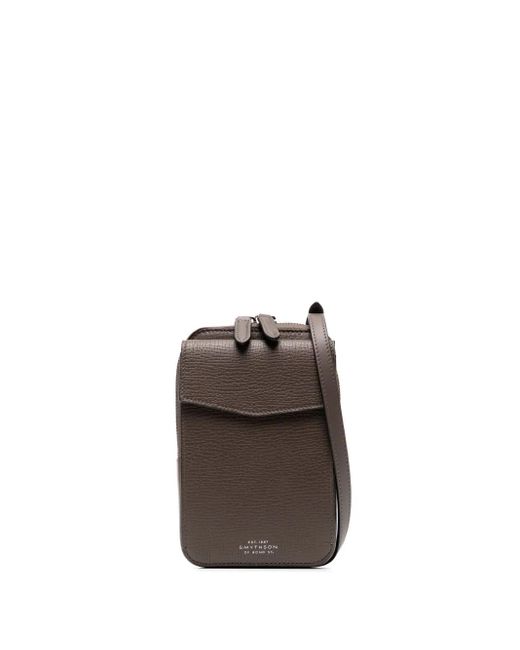 Smythson Brown Leather Grained Crossbody Pouch for men