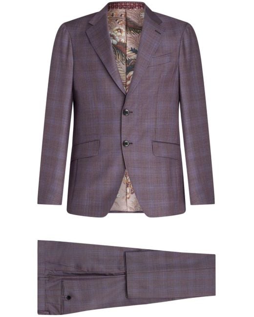 メンズ Etro チェック スーツ Purple