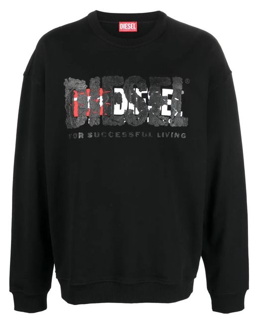 DIESEL Black Logo-Print Cotton Sweatshirt for men