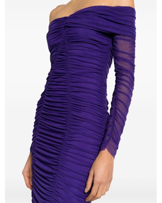 Nissa Purple Ruched Midi Dress