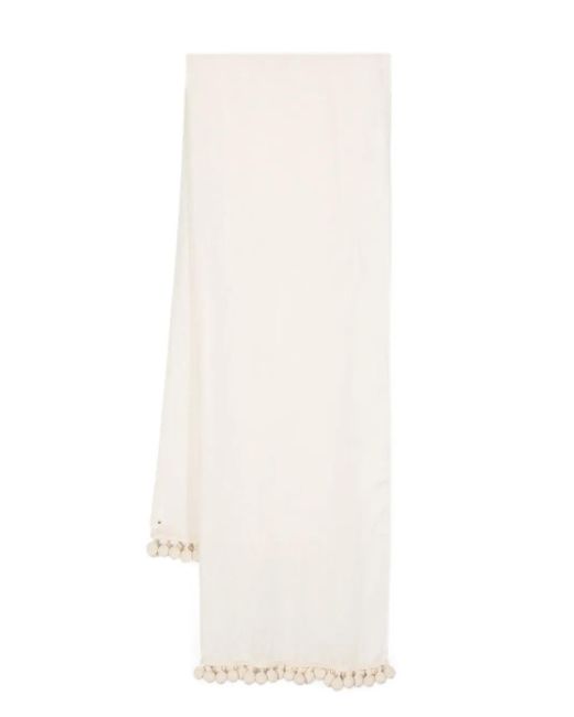 Max Mara White Pompom-Detail Scarf