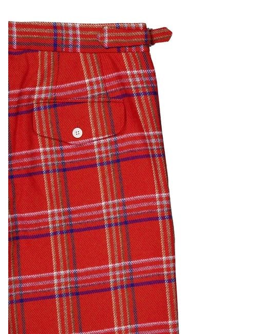 Bode Red Plaid-Pattern Gable Trousers for men