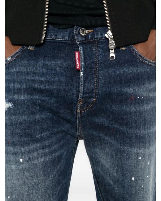 DSquared² Blue Paint-Splatter Distressed Jeans for men