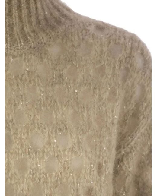 Brunello Cucinelli Natural Dazzling Net Turtleneck Sweater Made Of Mohair And Wool Wispy