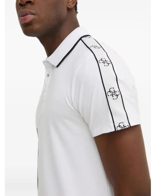 Guess White Logo-Tape Polo Shirt for men