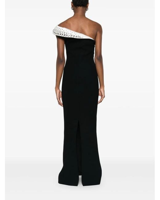 Jean Louis Sabaji Black Crystal-Embellished Crepe Dress