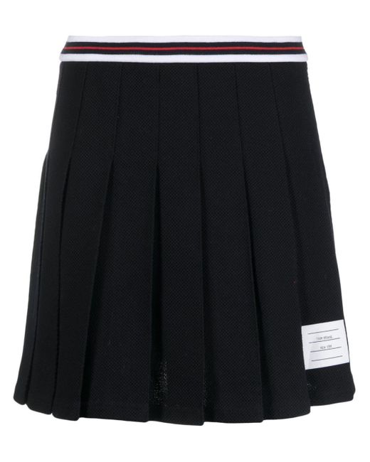 Thom Browne Pleated Cotton Miniskirt in het Black