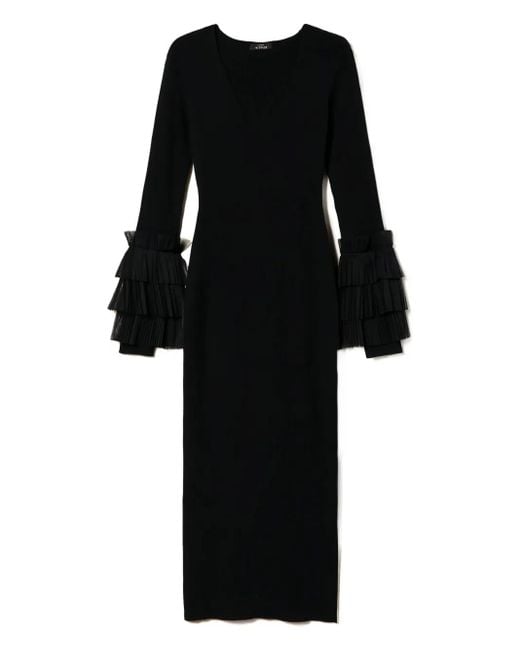 Robe Mi-Longue À Design Plissé Twinset en coloris Black