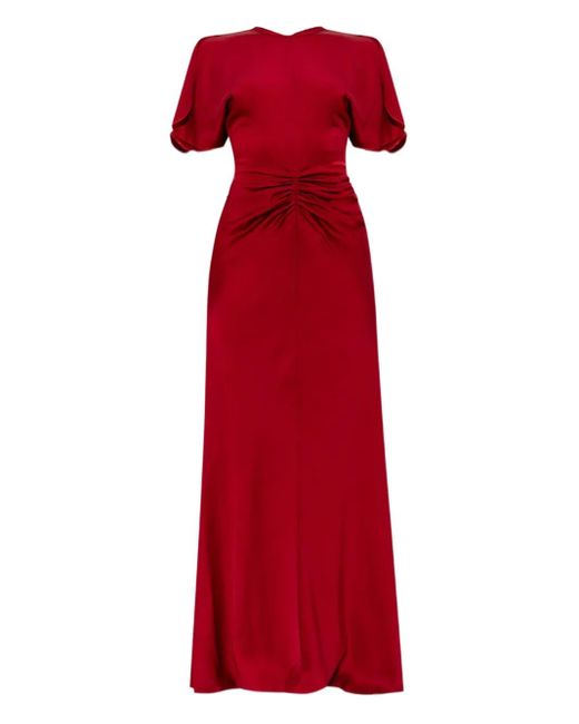 Victoria Beckham Red Draped-Detail Maxi Dress