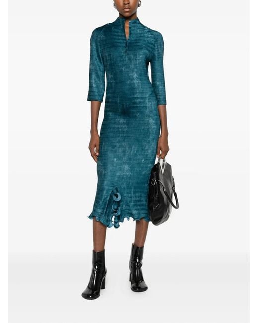 Fendi Blue Button Ruffled Midi Dress