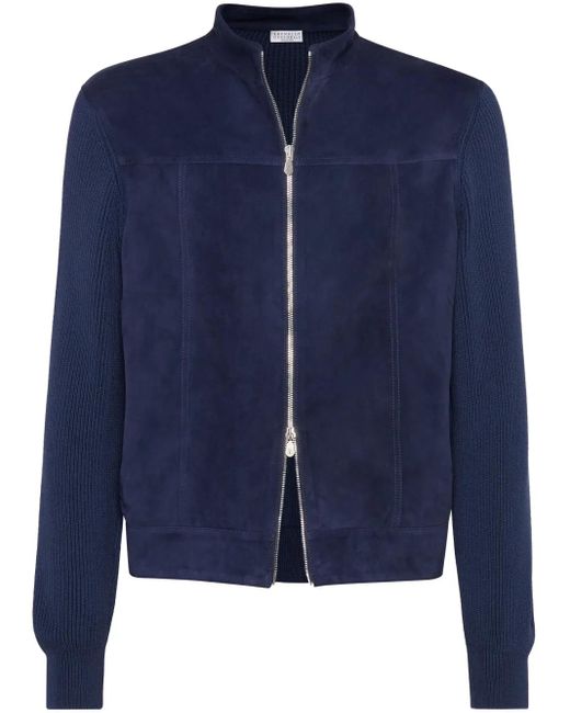 Brunello Cucinelli Bomberjacke Aus Wildleder in Blue für Herren