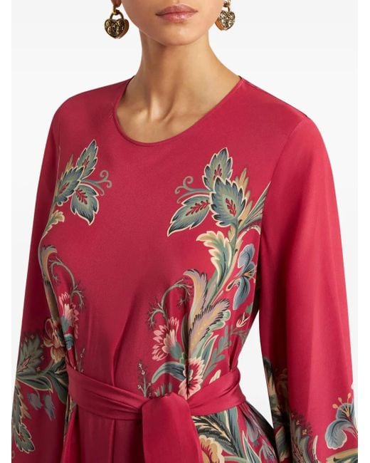 Etro ベルテッド ペイズリー マキシドレス Red