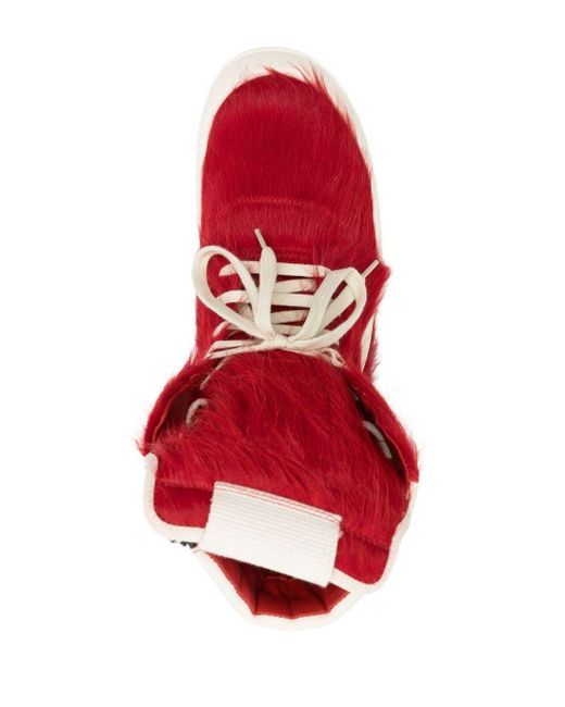Rick Owens Red Geobasket fur-design sneakers