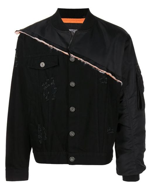 Mostly Heard Rarely Seen Black Patchwork Panelled Denim Jacket for men