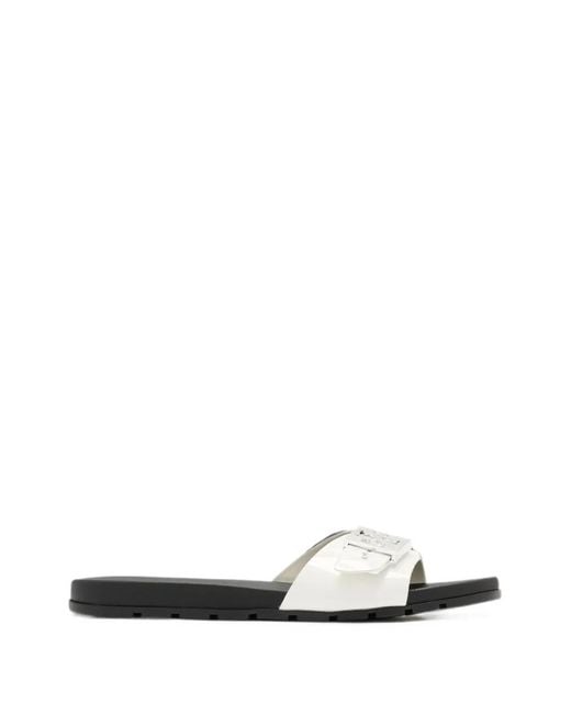 Tory Burch White Mellow Logo-Plaque Patent Sandals