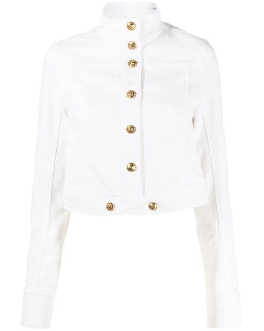 Versace Jeans Couture White Logo-Patch Cropped Jacket