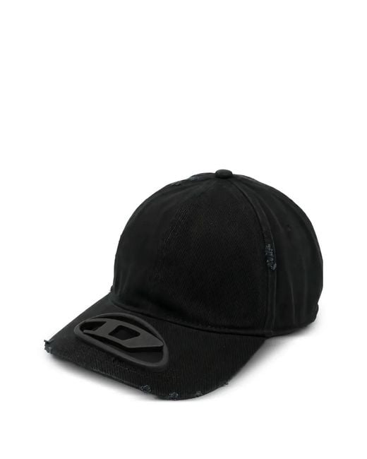 DIESEL Black Casquette À Effet Usé Et Logo Oval D for men