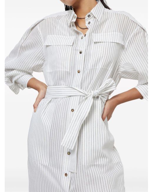 Brunello Cucinelli White Striped Shirt Midi Dress