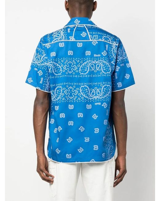 Rhude Blue Bandana-Print Short-Sleeved Shirt for men