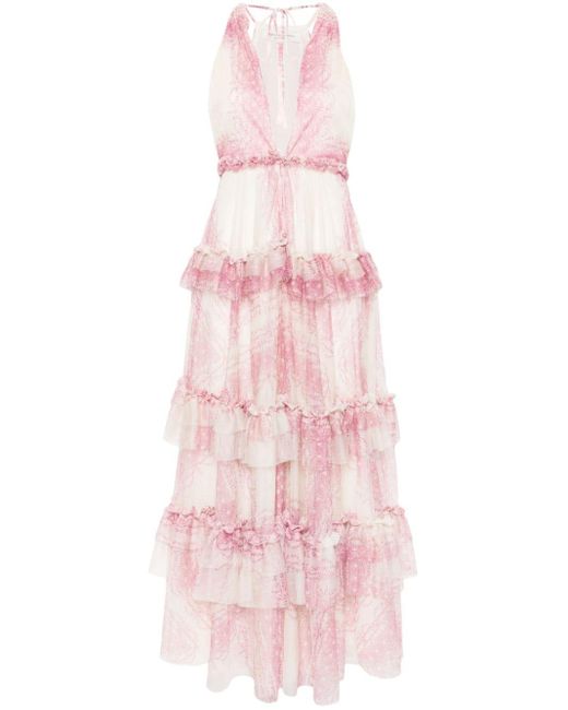 Philosophy Di Lorenzo Serafini Pink Floral-print Tiered Maxi Dress
