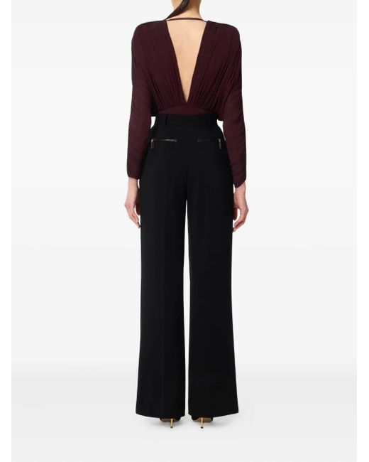 Elisabetta Franchi Purple V-Neck Long-Sleeve Bodysuit