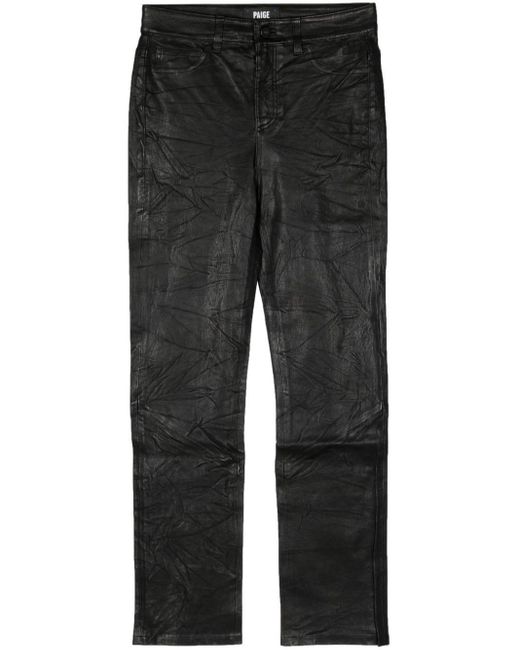 PAIGE Black Crinkled-finish Straight-leg Jeans