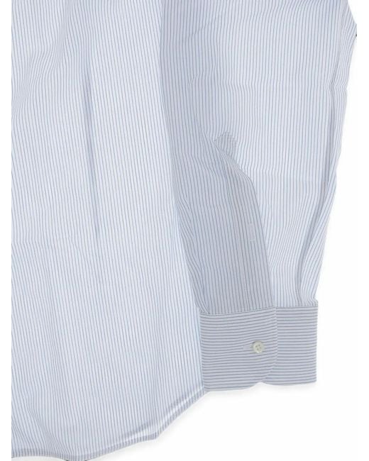 Corneliani Blue Awning-Stripe French-Collar Shirt for men
