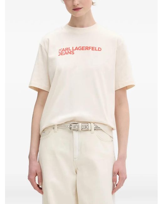 Karl Lagerfeld White Logo-Print Short-Sleeve T-Shirt