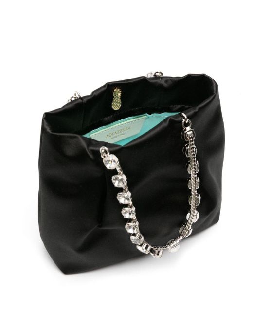 Aquazzura Black Crystal-embellished Satin Tote Bag