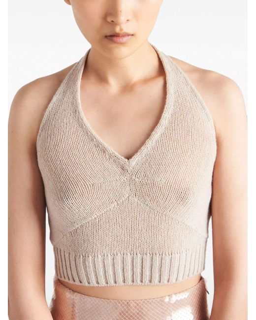Prada Natural Halterneck Wool-cashmere Top