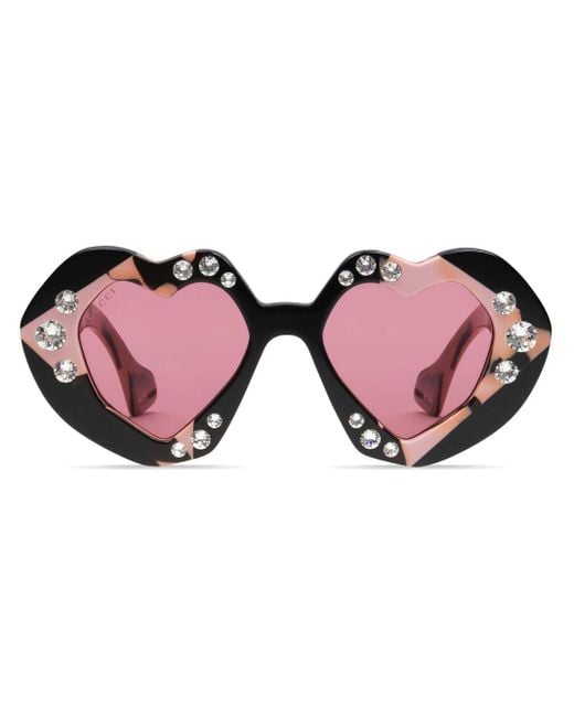 Gucci Heart shaped Crystal embellished Sunglasses in Pink Lyst