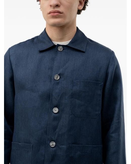 Boss Blue Button-Up Patch-Pocket Jacket for men