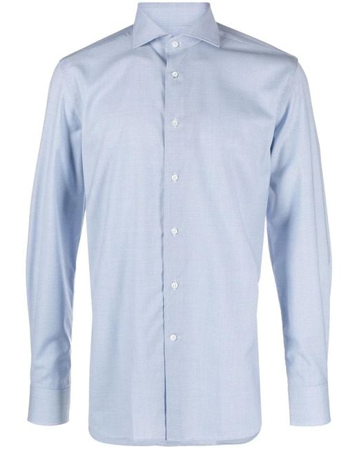 Corneliani Blue Plaid Long-Sleeve Wool Shirt for men