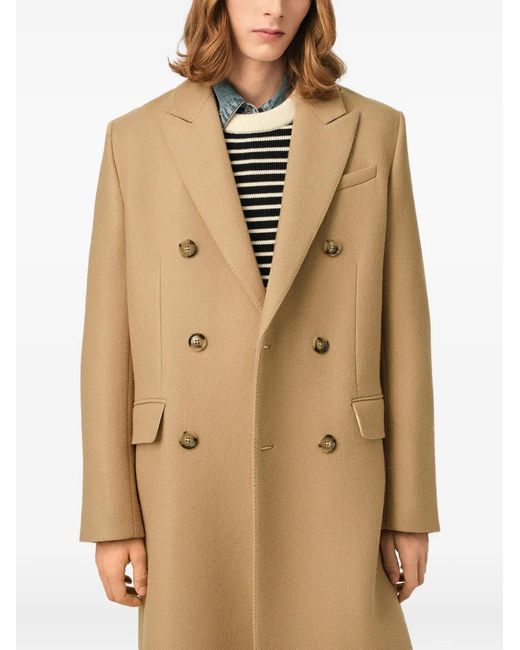 AMI Natural Double Breasted Wool Coat for men