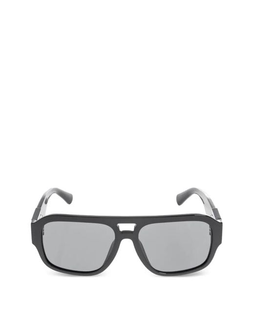 Dolce & Gabbana Gray Dna Logo-Plaque Pilot-Frame Sunglasses for men