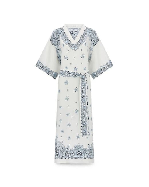 Ferragamo White Arabesque-Print Silk Caftan