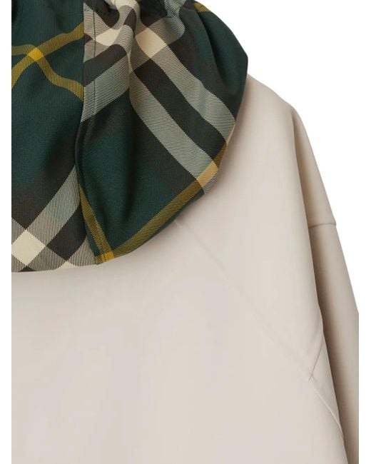 Burberry White Checked-Hood Gabardine Parka Coat