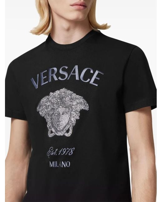 Camiseta Medusa con apliques de cristal Versace de hombre de color Black
