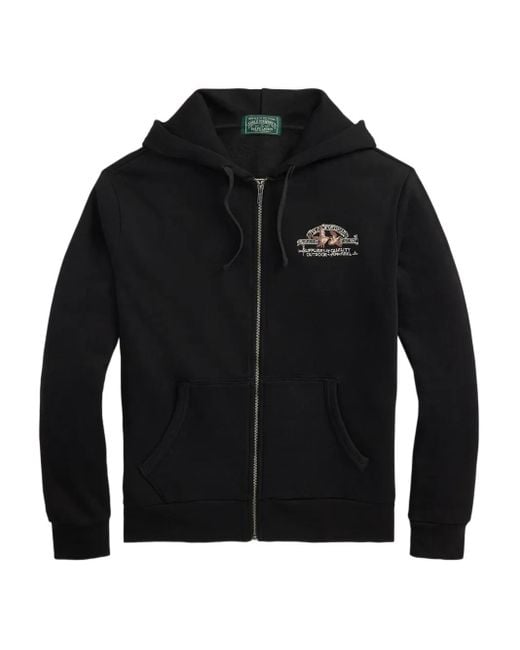 Polo Ralph Lauren Black Embroidered Logo Zip-Up Hoodie for men