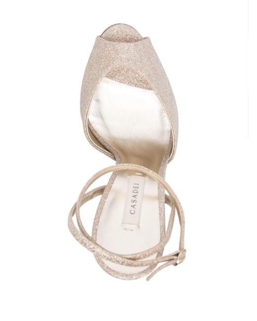 Casadei White Flora Jolly 140mm Glitter Sandals