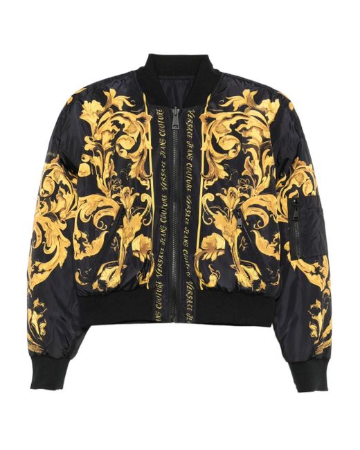 Versace Jeans Couture Black Baroque-Print Bomber Jacket