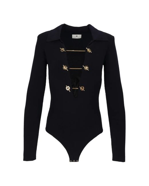 Elisabetta Franchi Black Chain-Detail Long-Sleeve Bodysuit
