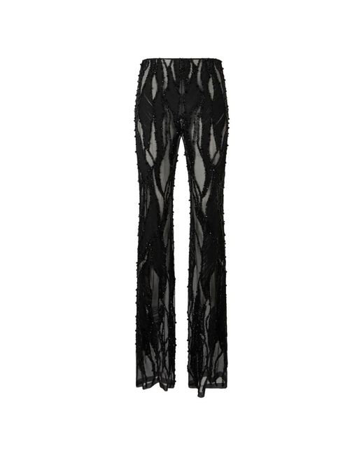 Alberta Ferretti Black Bead-Embellished Sheer Trousers