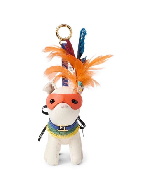 Fendi White Feather-Embellished Ff Logo Bag Charm