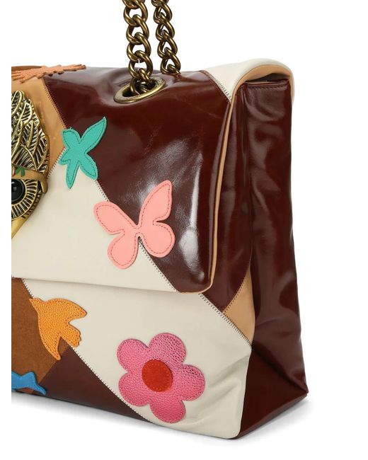 Kurt Geiger Brown Kensignton Flowers-Patch Shoulder Bag